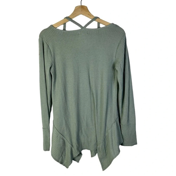Maurices Sage Green Strappy Shoulder Long Sleeve Swing Thermal Top S - Picture 2 of 3